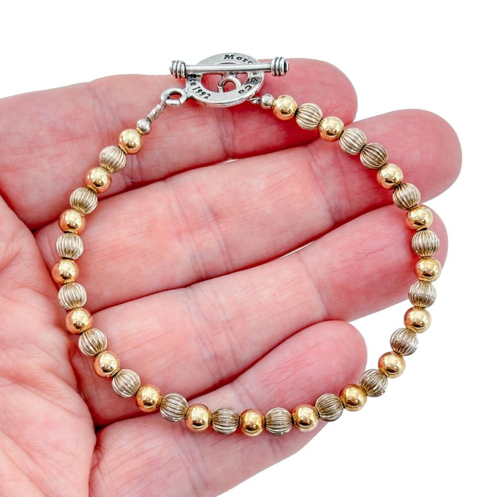 Vintage Sterling Silver 925 Gold Silver Bead Bracelet 8"